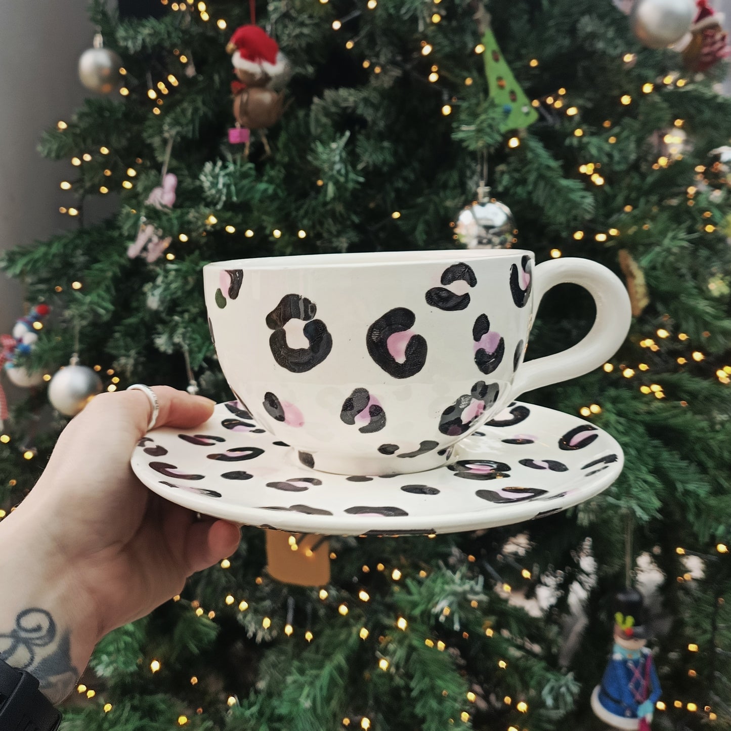 Pink Leopard Cappuccino Cup & Saucer