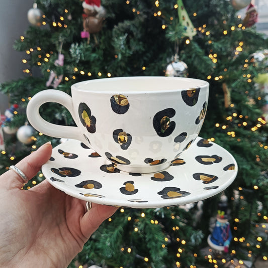 Gold Leopard Cappuccino Cup & Saucer