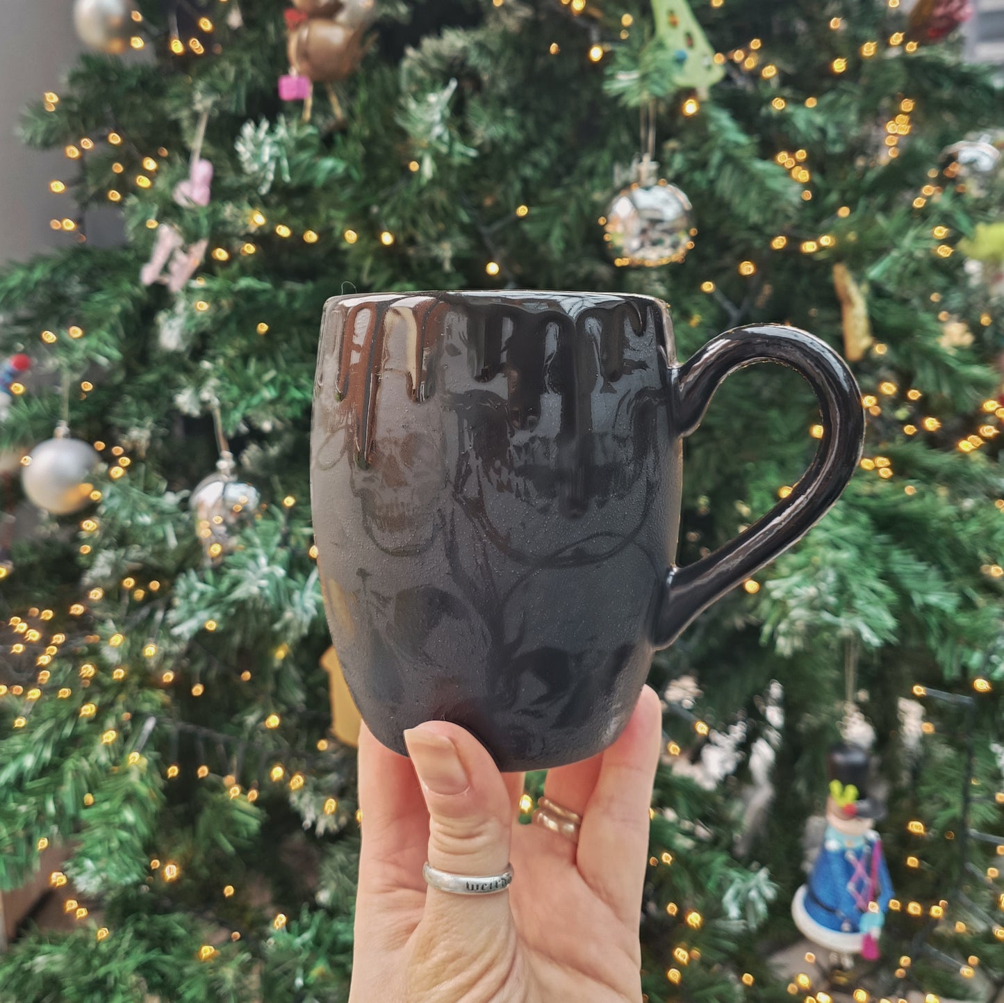 Matte Black Skull Barrell Mug