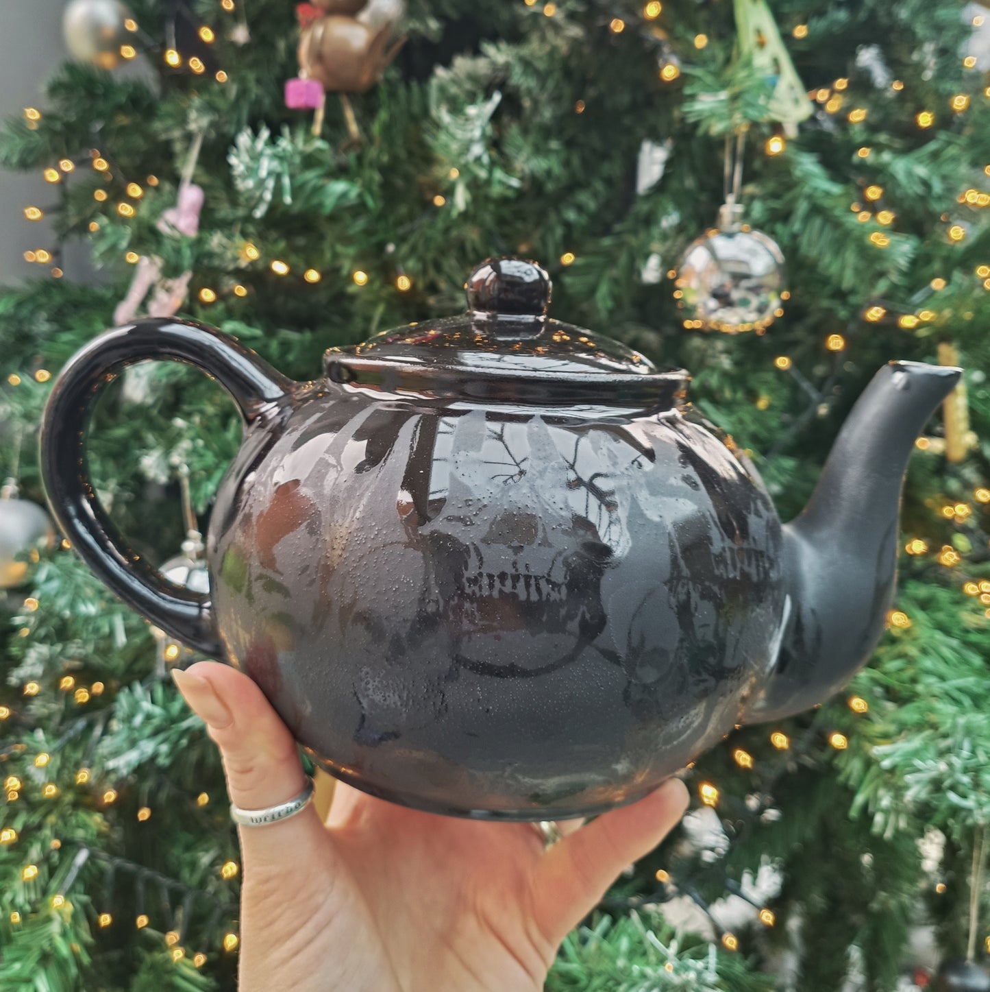 Matte Black Skull Teapot