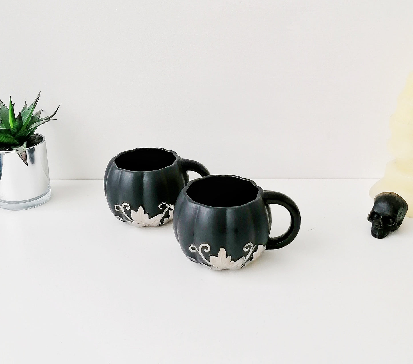 Matte Black Silver Pumpkin Mug
