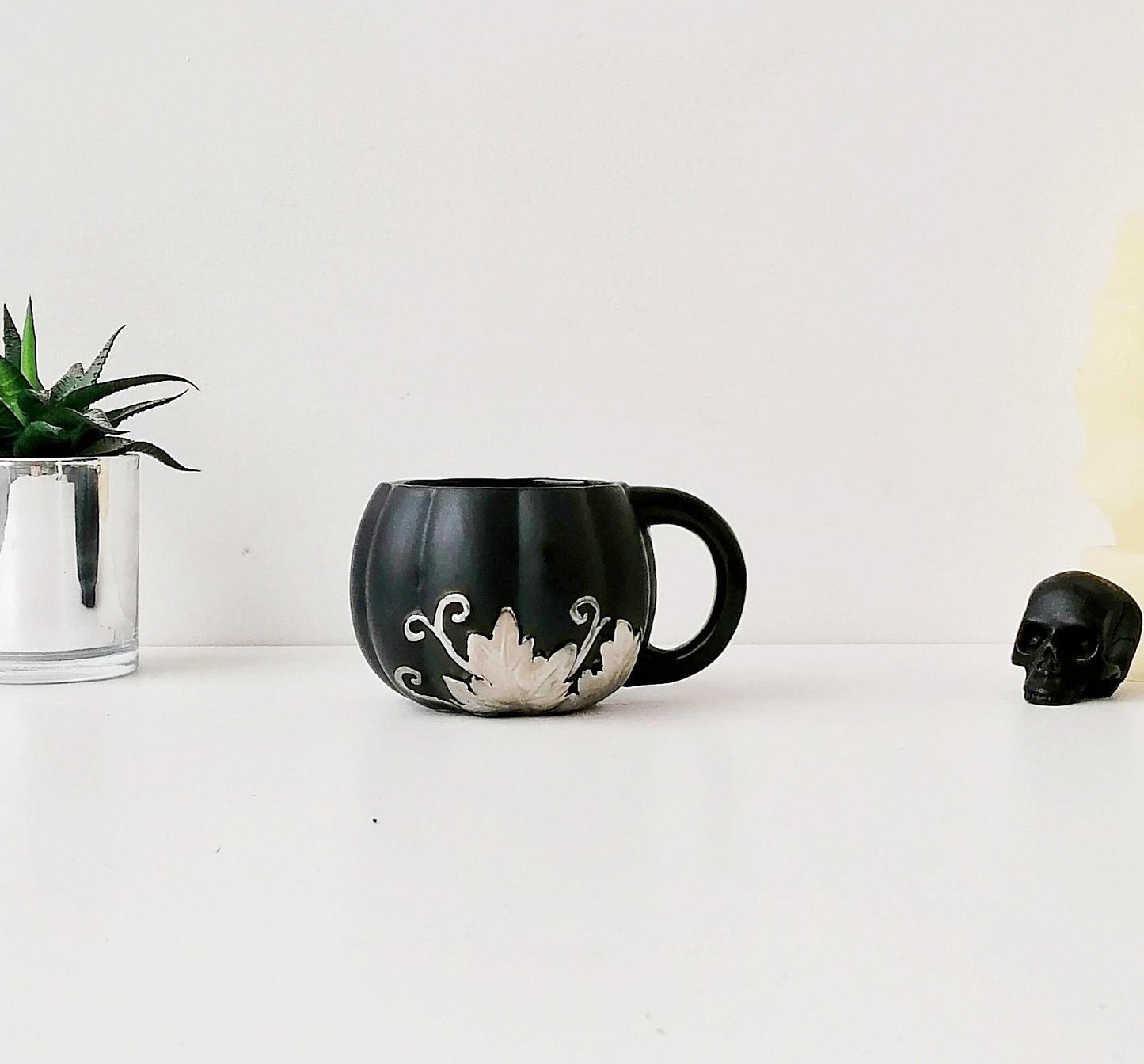 Matte Black Silver Pumpkin Mug
