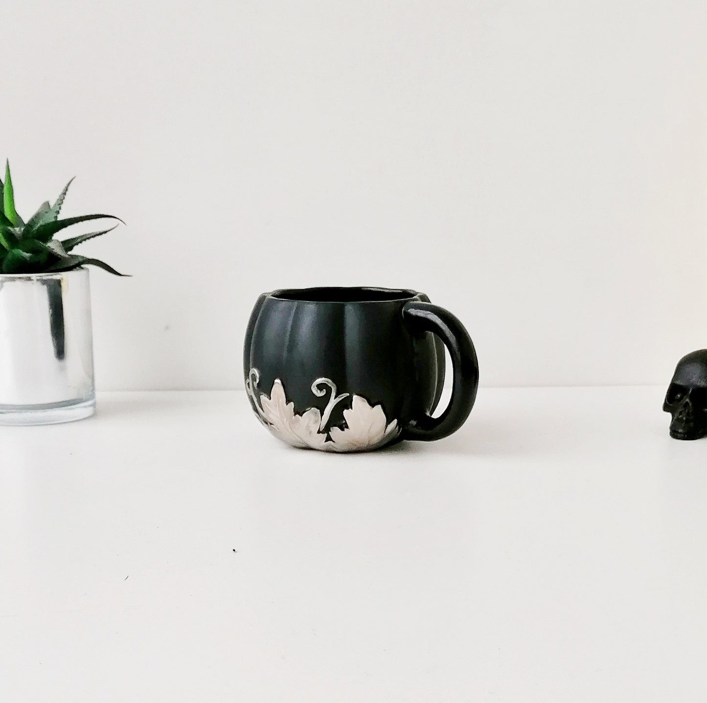 Matte Black Silver Pumpkin Mug