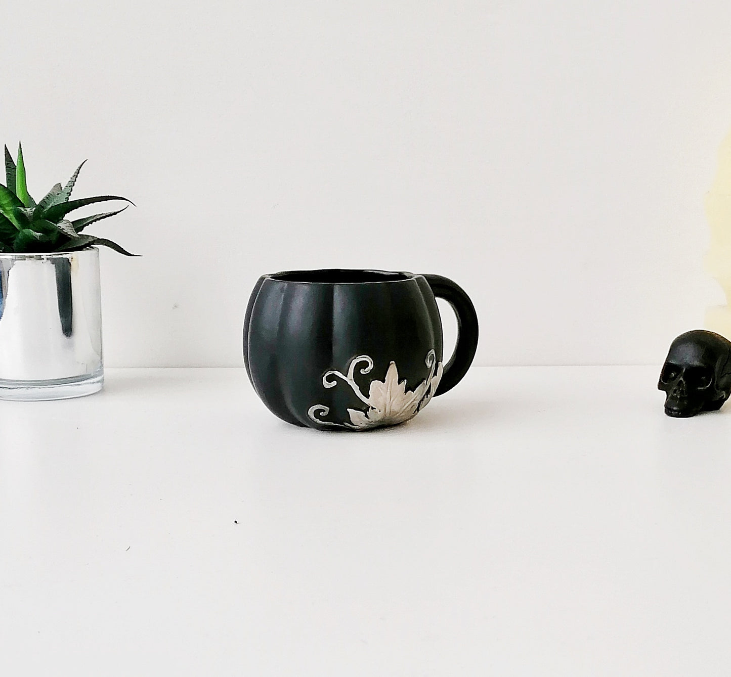 Matte Black Silver Pumpkin Mug
