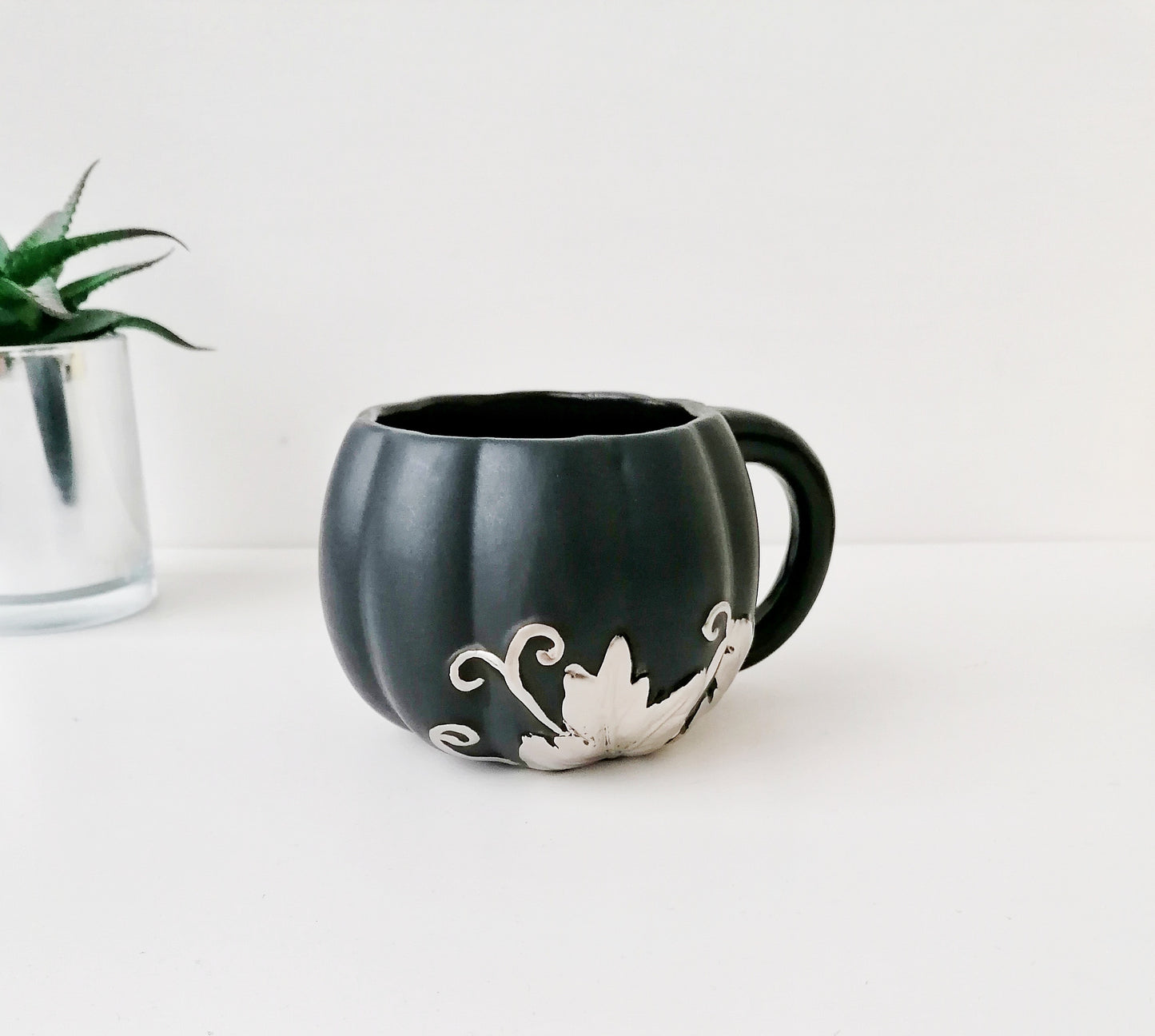 Matte Black Silver Pumpkin Mug