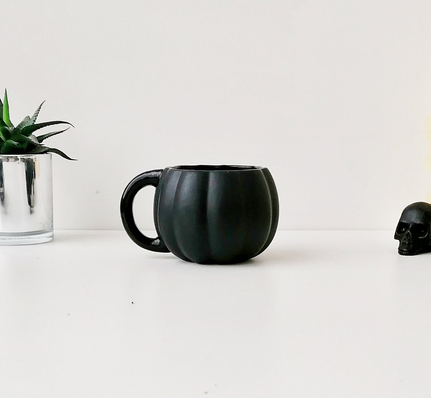 Matte Black Silver Pumpkin Mug