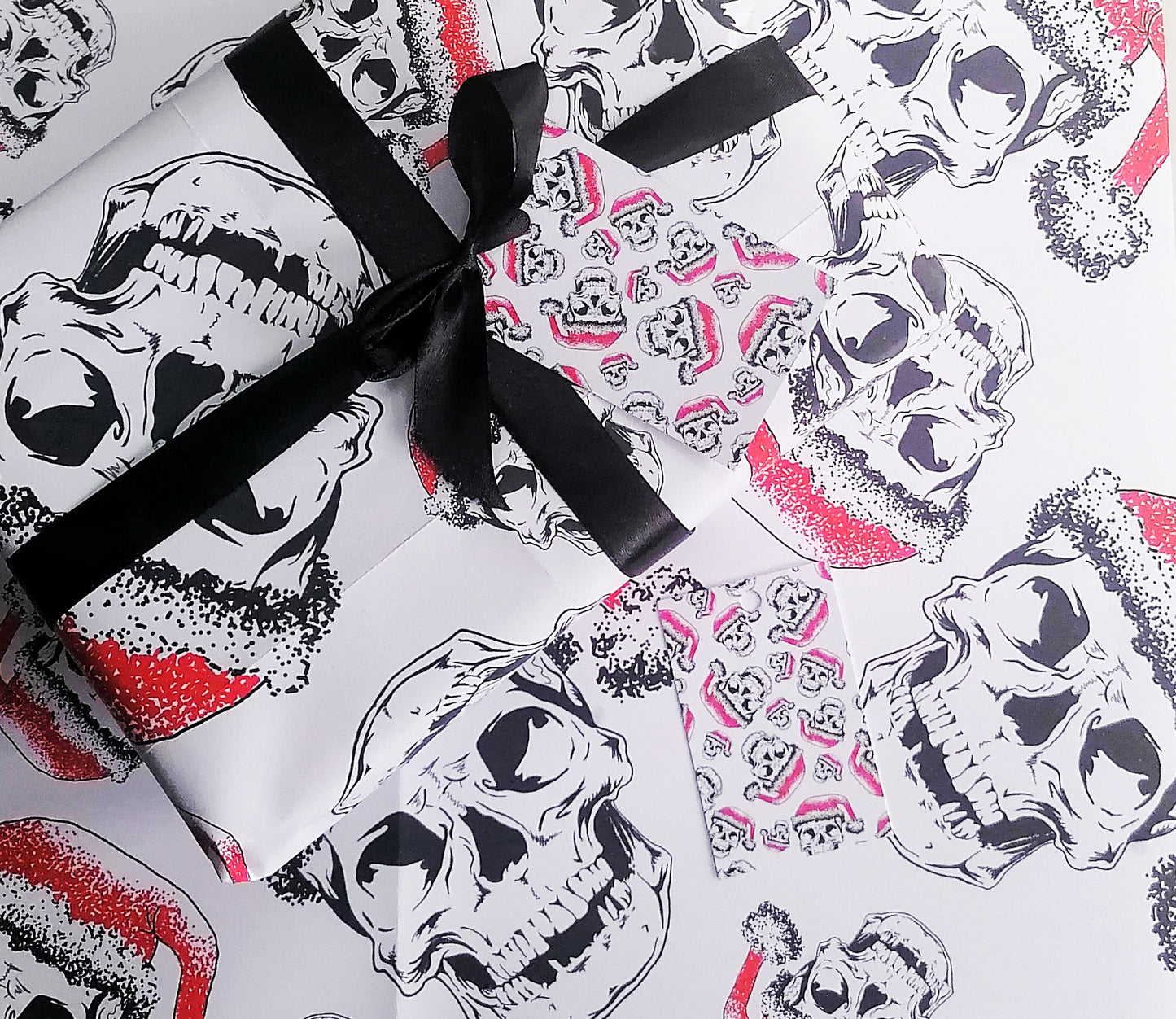 Christmas Santa Skull Wrapping Paper & Tag Set x 2