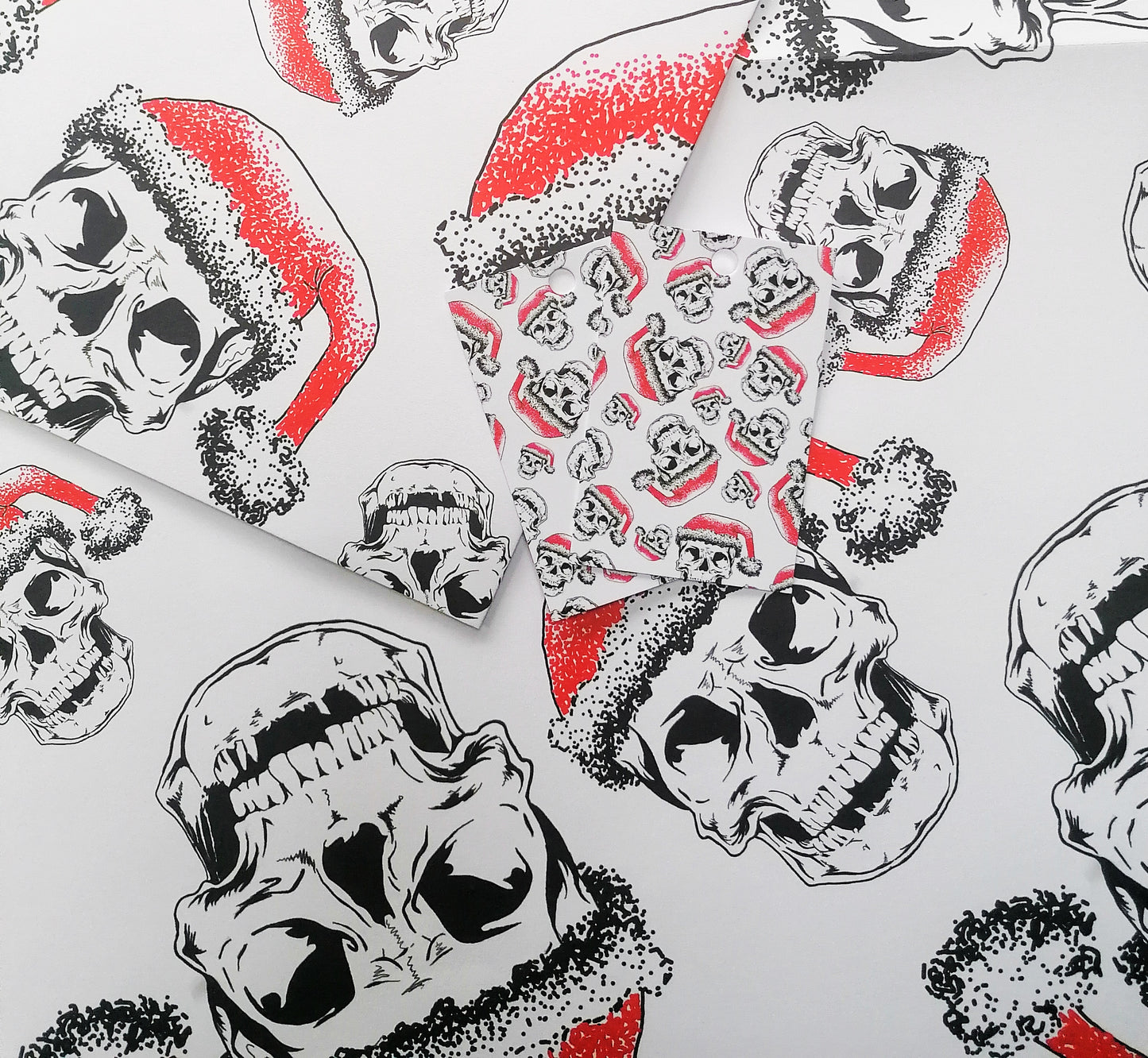 Christmas Santa Skull Wrapping Paper & Tag Set x 2