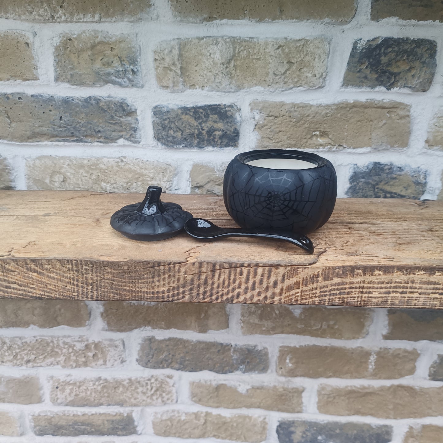 Matte Black Web Pumpkin Sugar Pot with Spoon