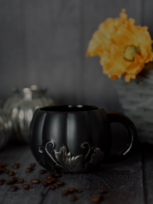 Matte Black Silver Pumpkin Mug