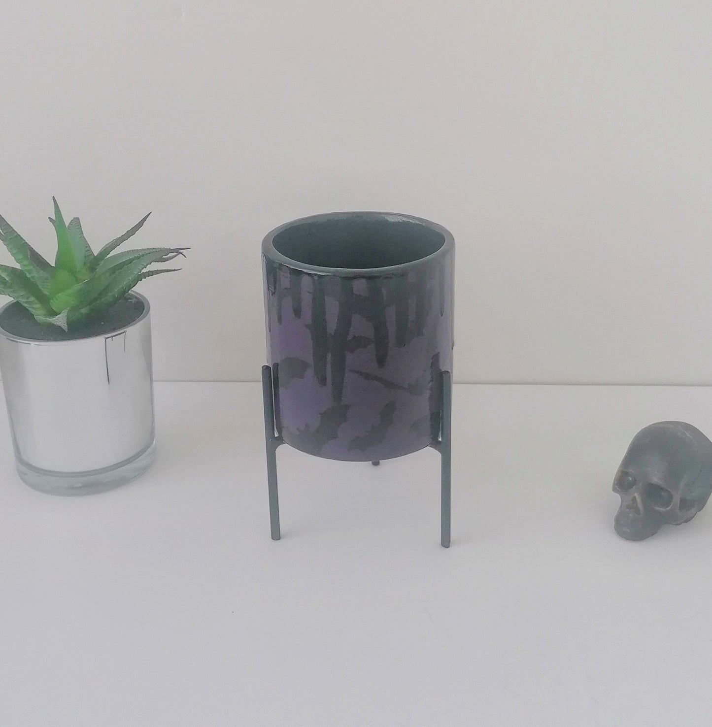 Purple Bats small indoor planter with stand