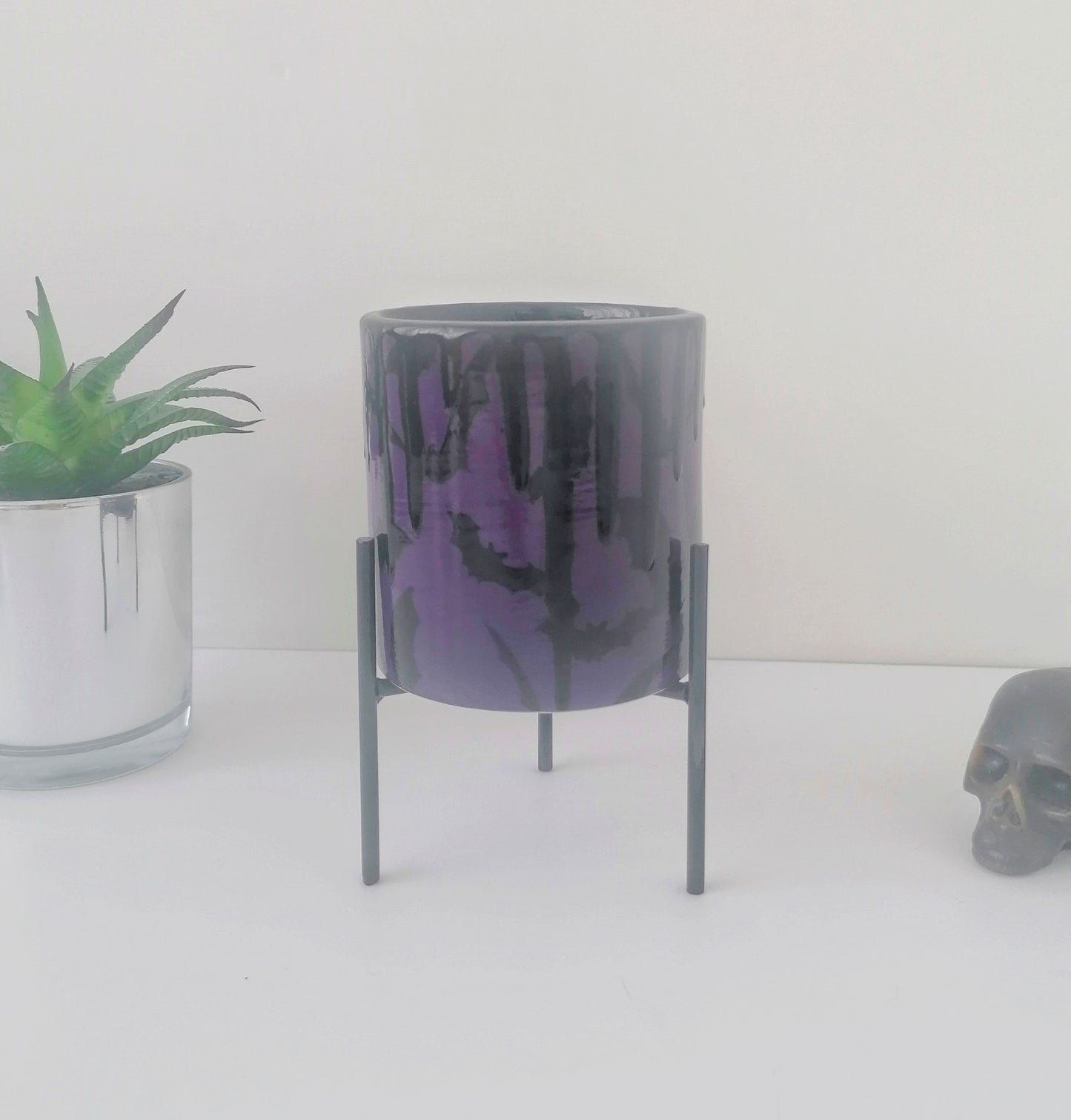 Purple Bats small indoor planter with stand