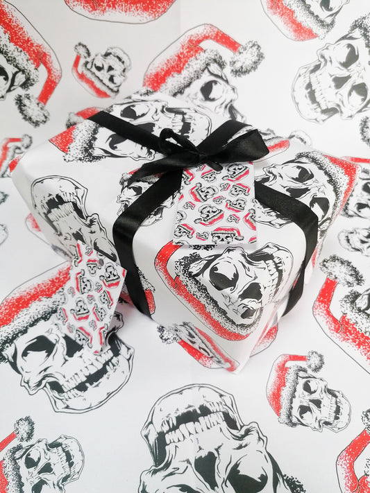 Christmas Santa Skull Wrapping Paper & Tag Set x 2