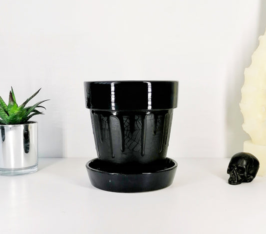 Matte Black Web Plant Pot (Ready to ship)